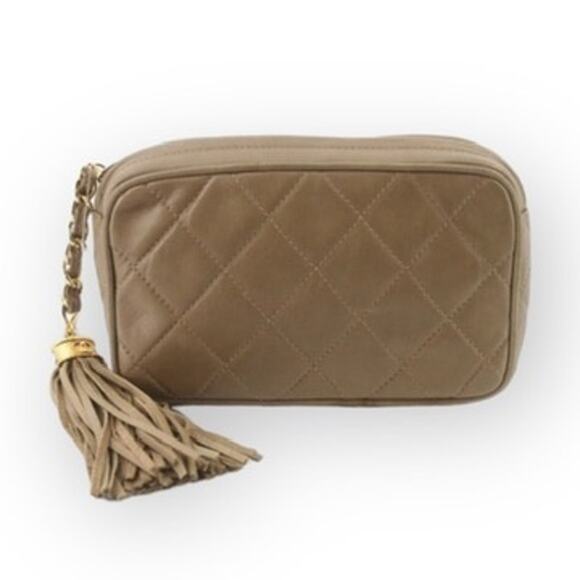 Chanel Matelasse Tan Quilted Lambskin Leather Clutch Pouch Vintage 80's - Picture 1 of 13